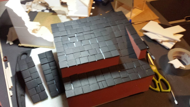 Painting Foam Core to look like stone tiles. 20160111