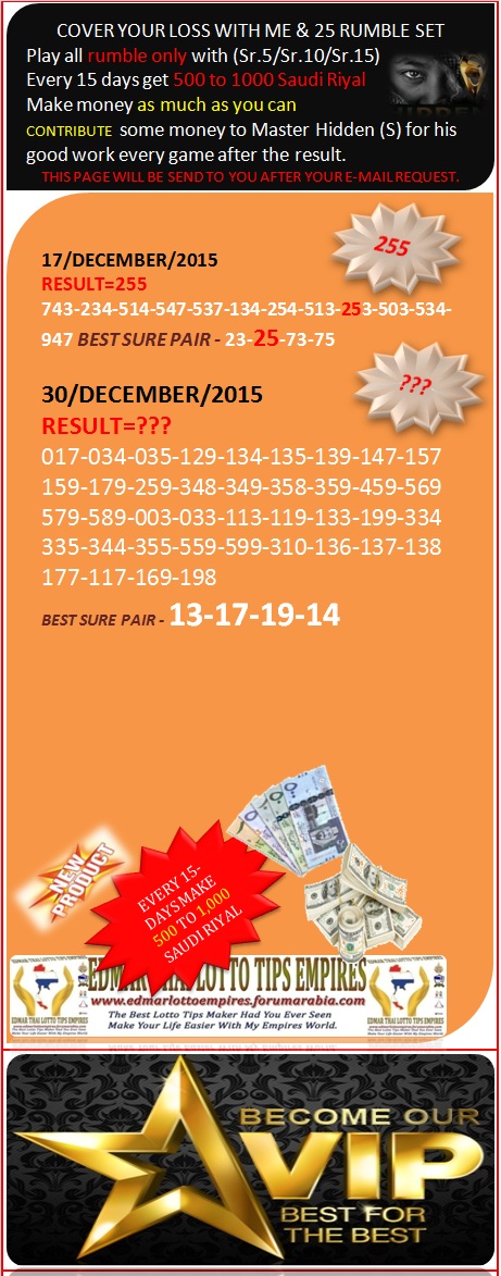 VIP DATA FOR ALL MEMBER BEFORE THE RESULT 30/DECEMBER/2015 11:00 MORNING(FREE VIEW -UPDATE-DONE) Cover_13