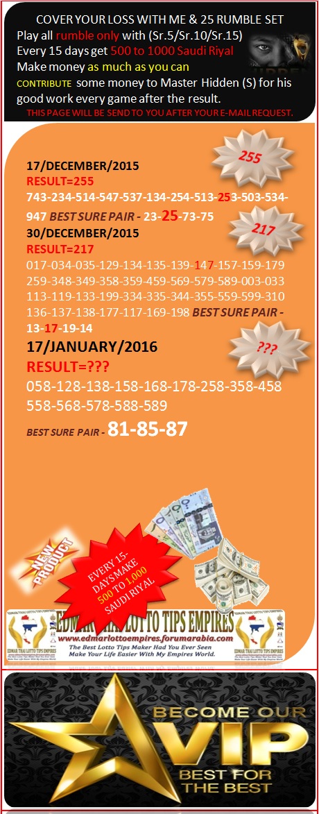 VIP DATA FOR ALL MEMBER BEFORE THE RESULT 17/JANUARY/2016 11:00 MORNING(FREE VIEW -UPDATE-DONE) Cover_14