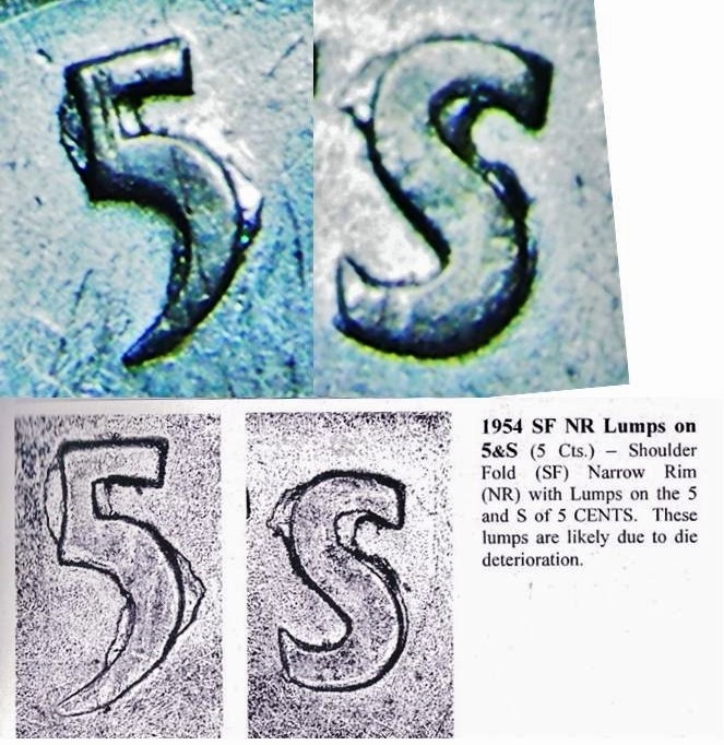 1954 - Éclats de Coin #2 sur le 5 et S de Cents (Die Chip) 1954_510