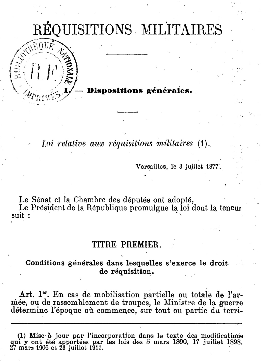 Brassard Requisitions Militaires  1877-112