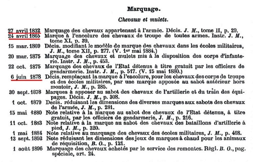 Marquage des montures appartenant à l'Etat au 19ème siècle. Marqua36