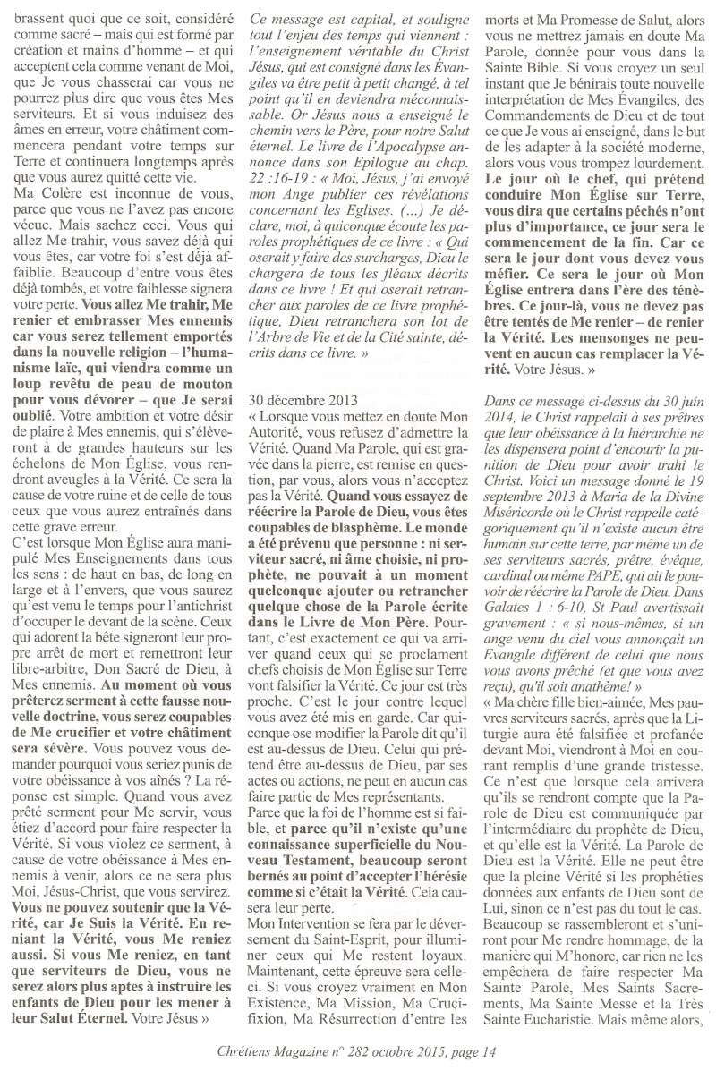 magazine - Le "Chrétiens Magazine" du mois d'octobre 2015 consacre un article à Maria de la Divine Miséricorde Numyri11