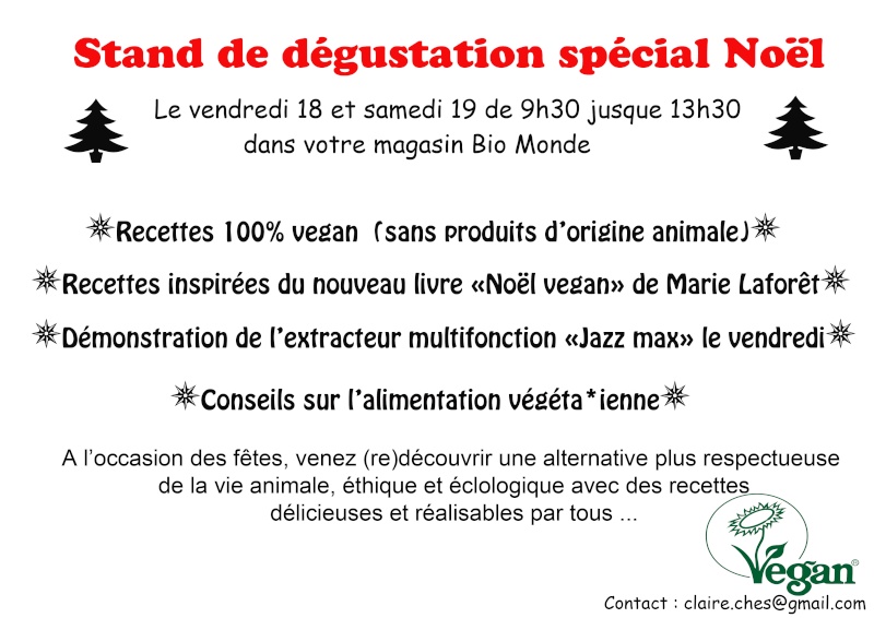 Stand dégustation vegan spécial Noël au BioMonde (METZ) Affich10