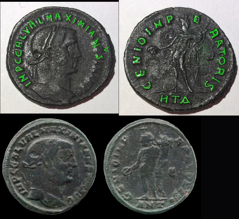 Folis Constantin 1er, antoninianus Tacite, folis Galère Maximien Quenti13