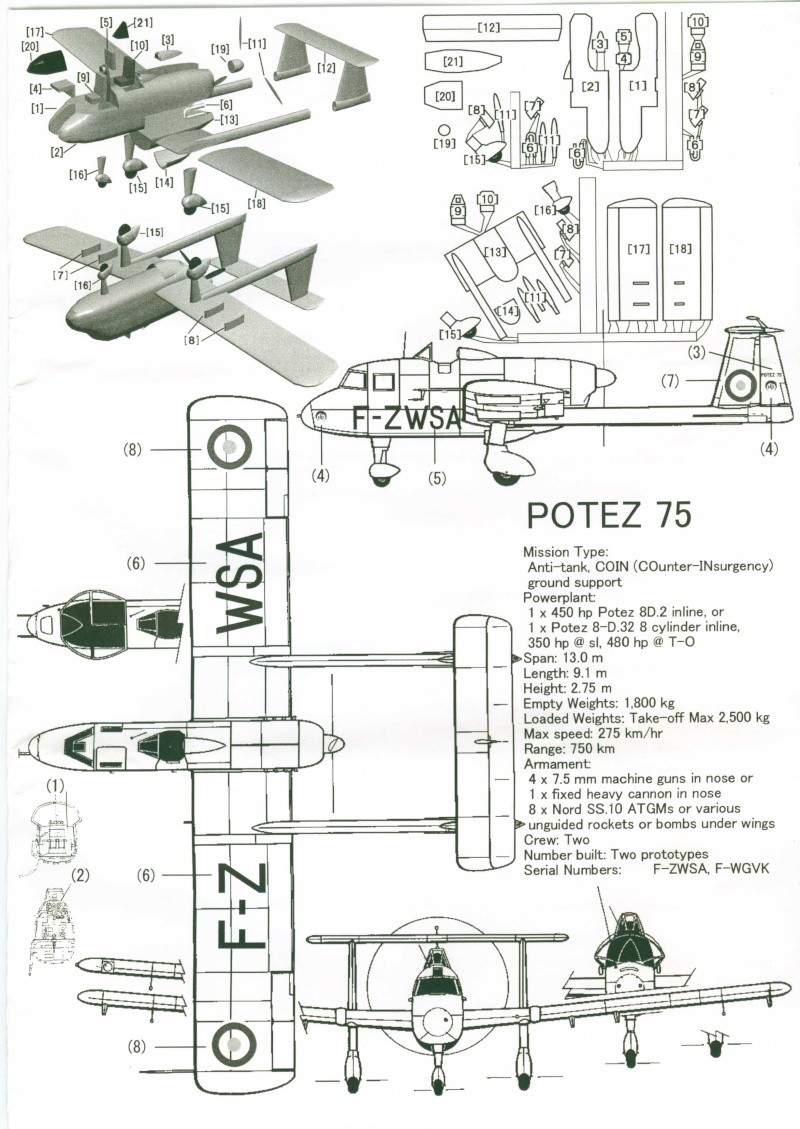 POTEZ 75 - Prototype d'avion d'attaque au sol (1953-1958) - Kit Akatombo au 1/72  Potez_11