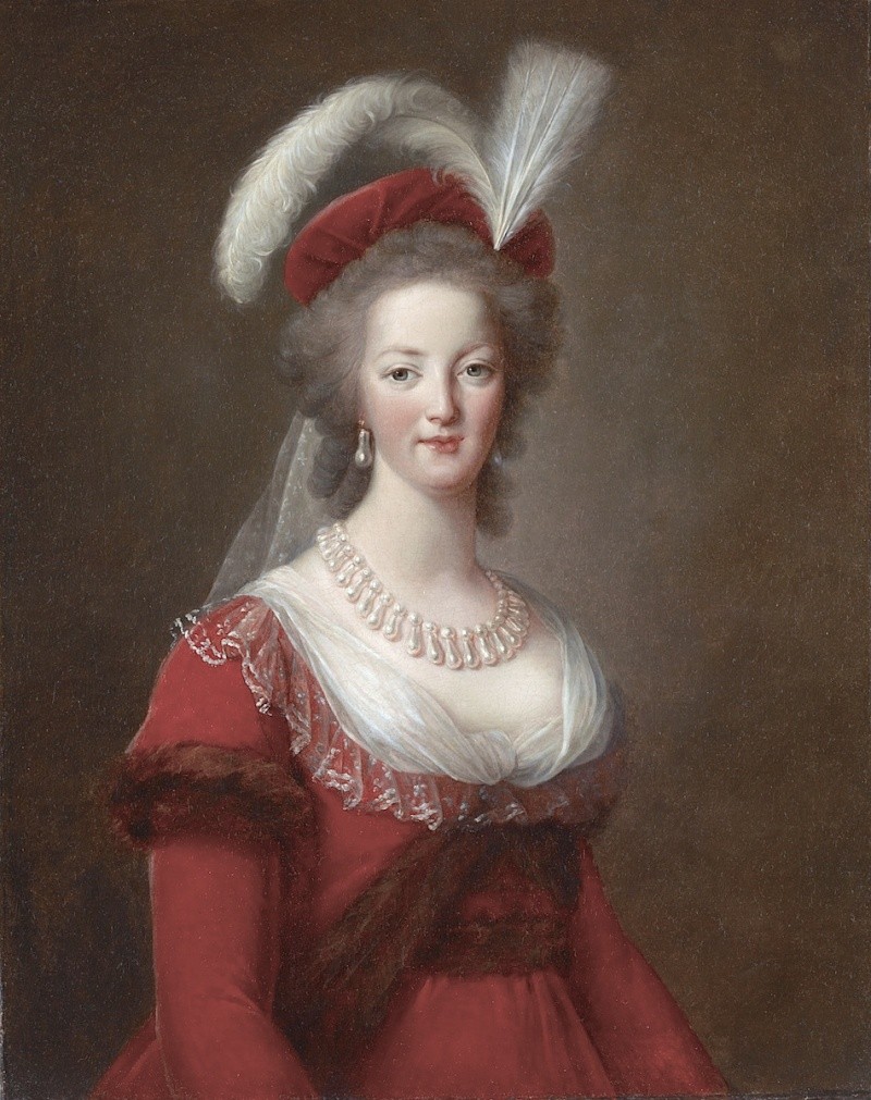 Marie-Antoinette en buste, robe rouge et toque, par et d'après Elisabeth Vigée Le Brun  Portra12