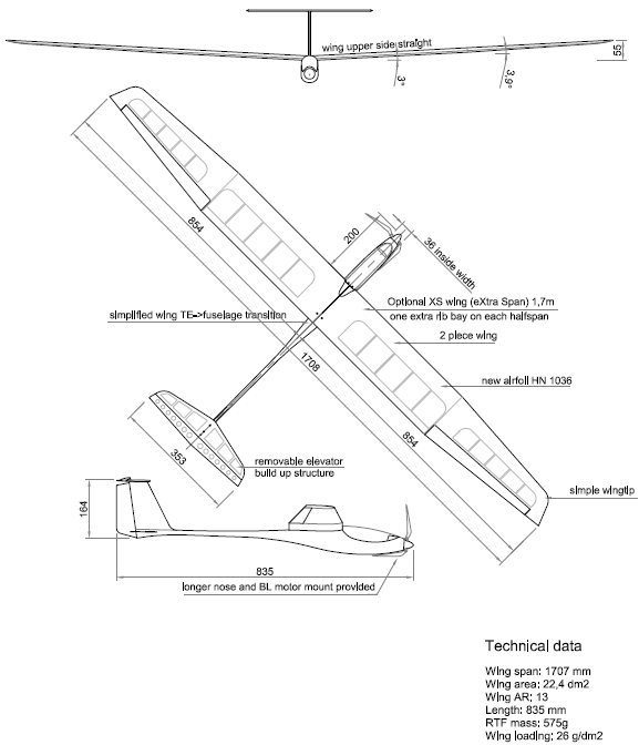 Le Guppy - Moto-planeur 1,7m  3v-17010