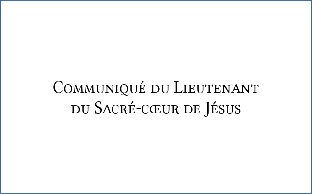 Communiqué du Lieutenant du Sacré-Coeur de Jésus Commun10