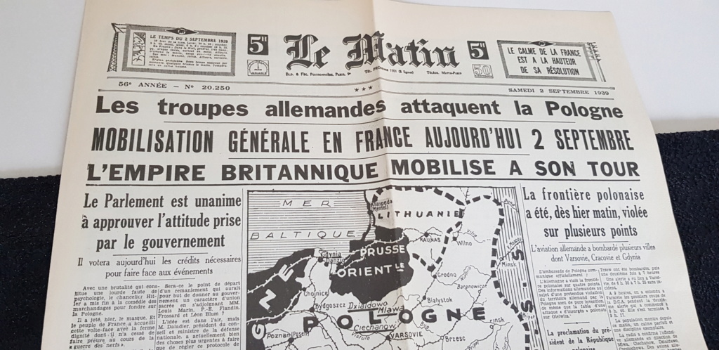 Journaux : Le matin du 2 septembre 1939 et Le parisien libéré du 22 aout 1944 20200121