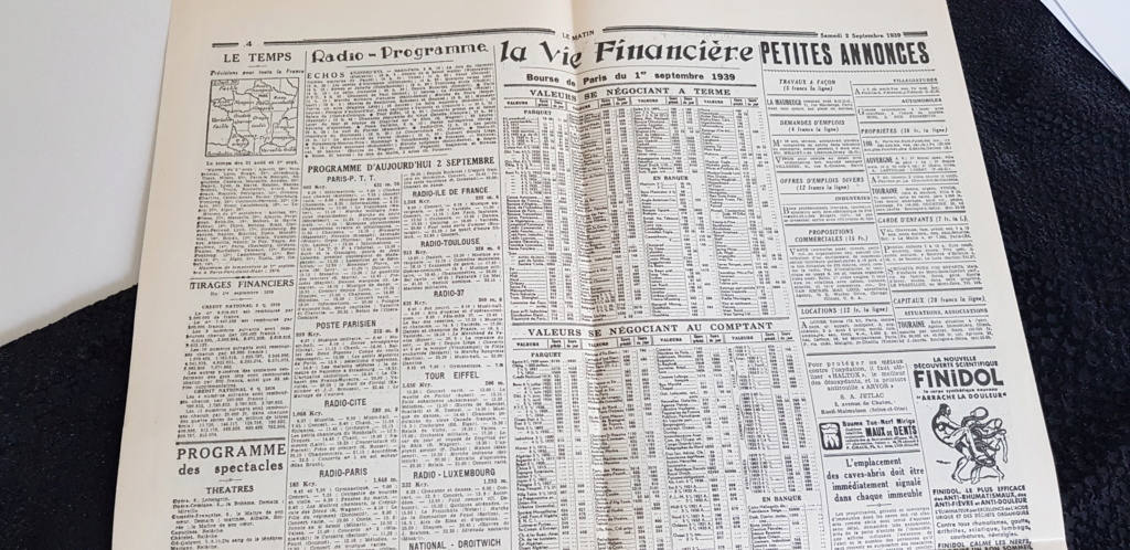 Journaux : Le matin du 2 septembre 1939 et Le parisien libéré du 22 aout 1944 20200126