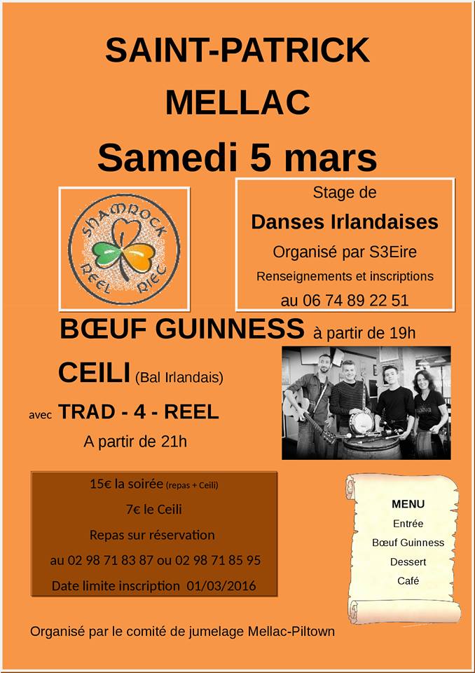 Stages + Ceili St Patrick à Mellac le 5 Mars avec Trad-4-Reel 12670810