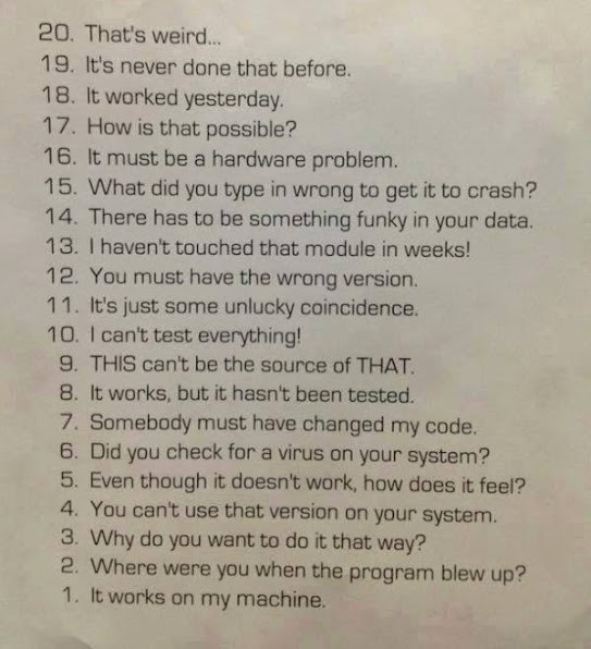 Top 20 Replies By Programmers when their programs don't work 2010