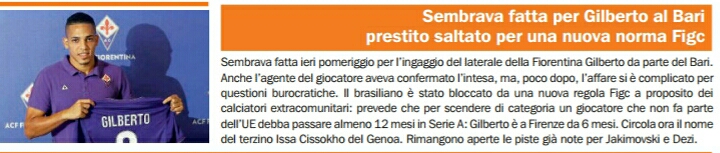 26/01/16 - Epolis - Sembrava fatta per Gilberto al Bari prestito saltato per una nuova norma Figc Img_2074