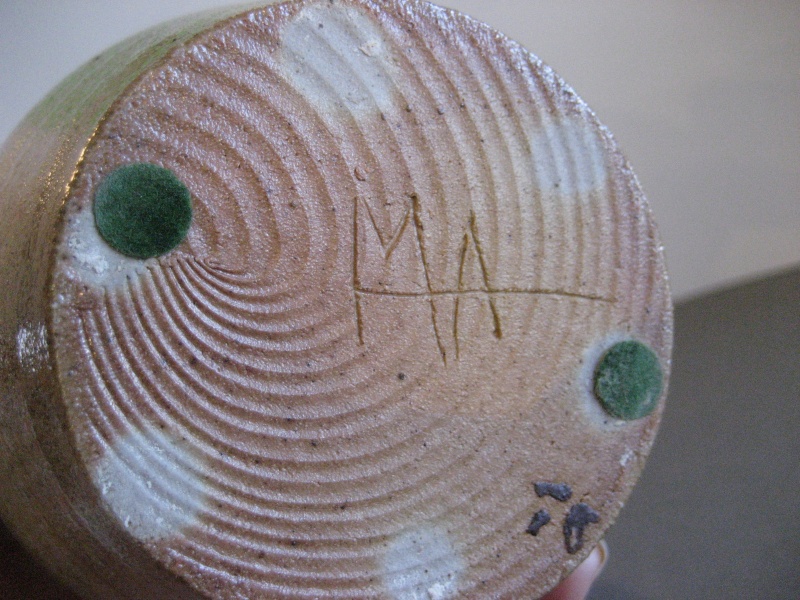 Stoneware bulbous, narrow neck vase MA incised on the base. Img_1617