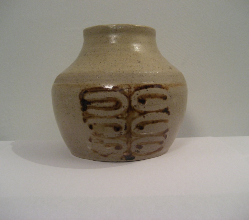 Stoneware Vase. Simple Design, marked LW Also Small Blue Pot marked PW Img_2116