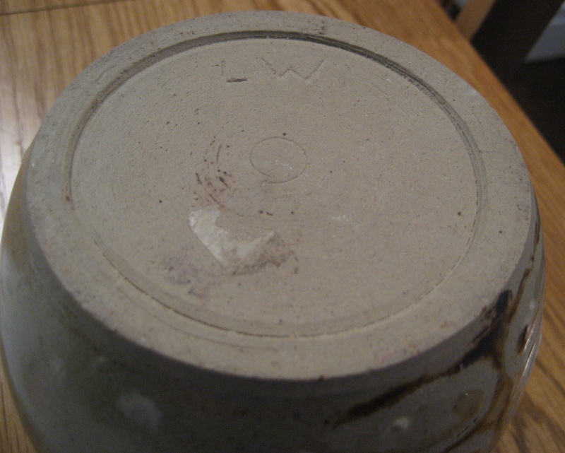 Stoneware Vase. Simple Design, marked LW Also Small Blue Pot marked PW Img_2118