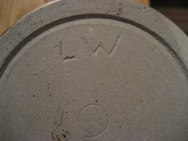 Stoneware Vase. Simple Design, marked LW Also Small Blue Pot marked PW Img_2119