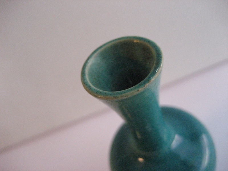 Tiny Long Neck Vase. Deep Turquoise/Aqua Glaze - Japanese Awaji Pottery Img_2218