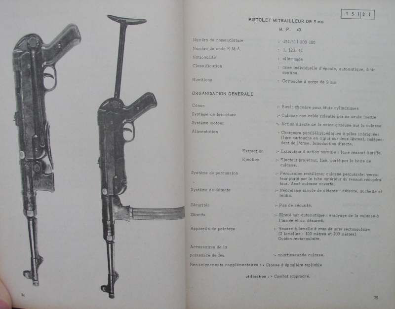 catalogue répertoire des armes légères et affuts en service dans l'armée française MAT 1191 820