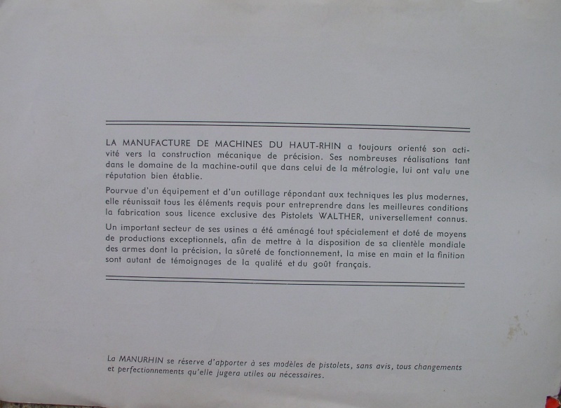 MANUEL TECHNIQUE WALTHER  MANUFACTURE DE MULHOUSE P1010039