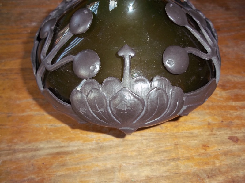 Green vase with pewter base mount/overlay art deco 100_1538
