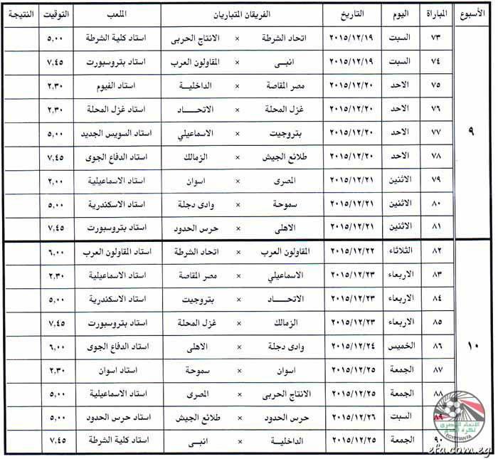 جدول مباريات الدورى المصرى - الدور الاول 9-1010