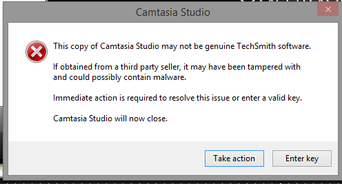 Camtasia Studio recognized it wasn't a valid version? Captur14