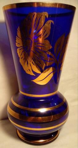 Thin-walled blue & gilt vase. Sklo? - Borske Sklo Union.