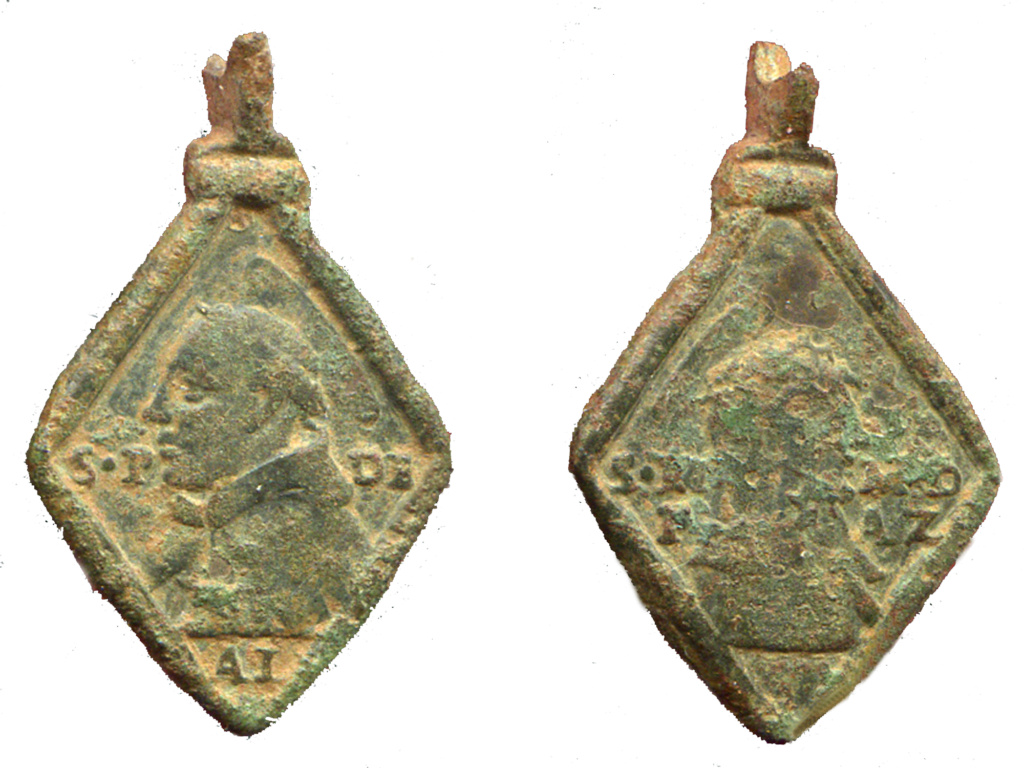 Medalla romboidal de San Pedro de Alcántara / Santa María Magdalena de Pazzi S. XVII Descon11