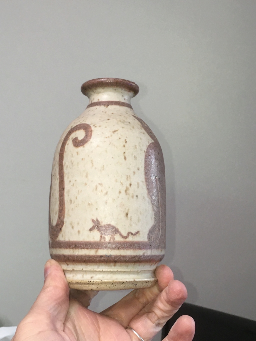 Stoneware (sgraffito?) Cat and Mouse Vase Img_8922