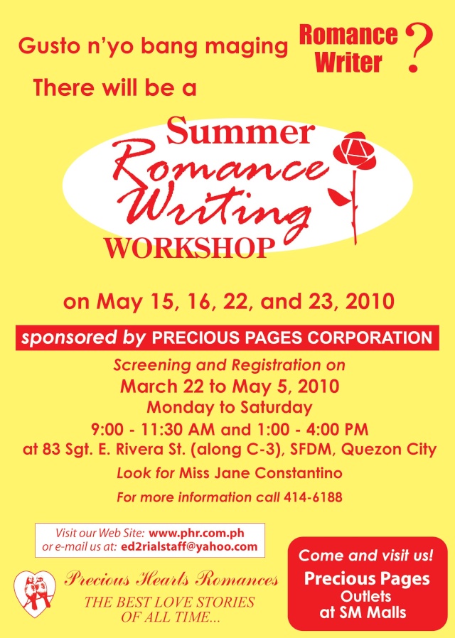 POSTER OF THE PHR SUMMER ROMANCE WRITING WORKSHOP 2010 Worksh11