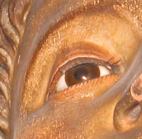 les yeux des sculptures . (incrustation, pâte de verre, œil)
