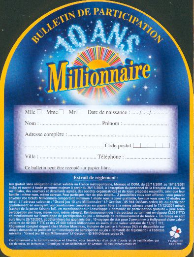 Notice Millionnaire promotionnelle, jeu concours... Notice66