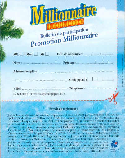 Notice Millionnaire promotionnelle, jeu concours... Notice69