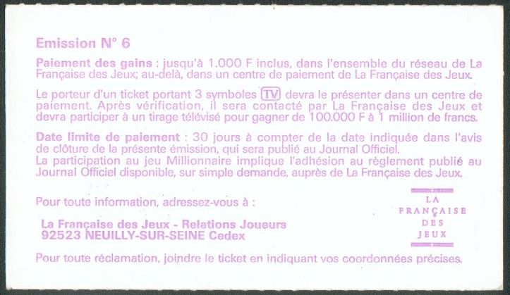 Millionnaire 13430 Emission 6 - Etude Ticket40