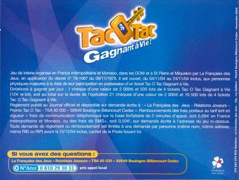 Tac O Tac Gagnant à Vie du 21 Mai 2005 - Vidéo Dailymotion