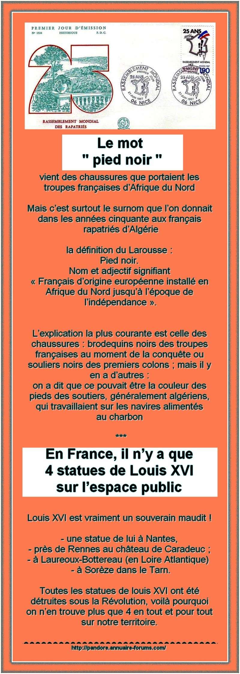 FRANCE - POURQUOI LE MOT PIED NOIR ? - LOUIS XVI QUE 4 STATUES DE CE ROI EN FRANCE 1016