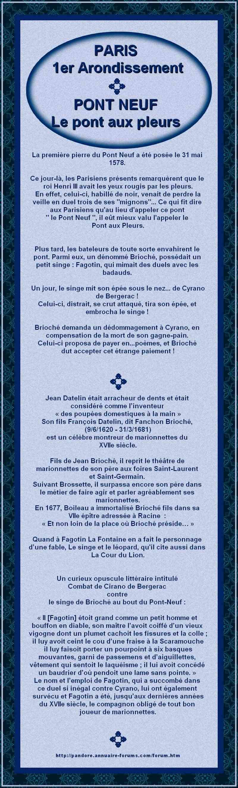 FRANCE PARIS - PONT NEUF LE SINGE FAGOTIN EMBROCHE PAR CYRANO 1476