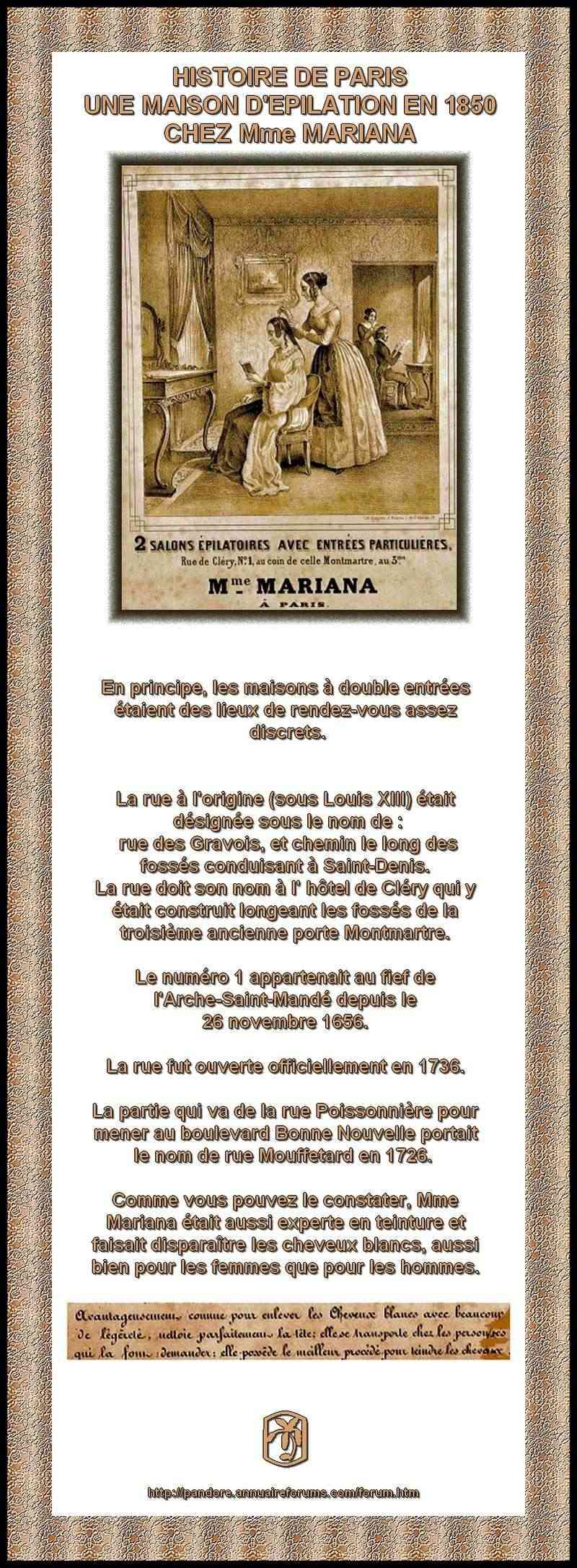 FRANCE - PARIS - UNE MAISON DEPILATION EN 1850 CHEZ MADAME MARIANA 377