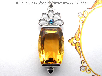 Pendentif Citrine et Diamant bleu Peafb010