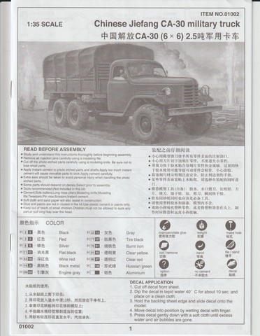 [TRUMPETER] Camion militaire chinois JIENFANG CA-30 1/35ème Réf 01002 00120