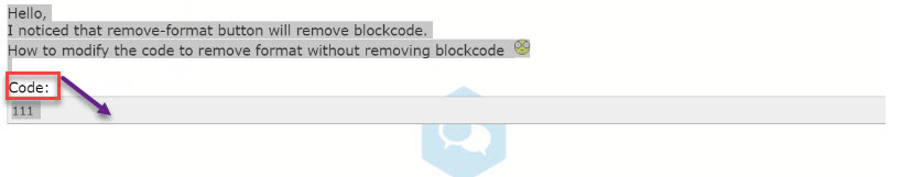 remove-format button removes blockcodes Block10