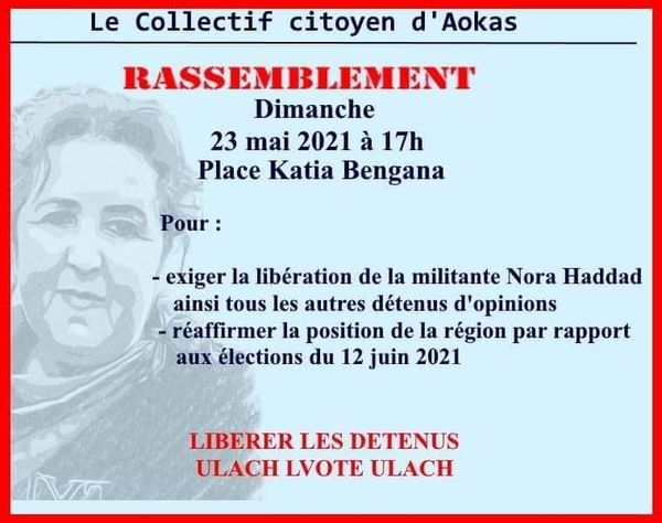 Rassemblement à Aokas pour exiger la libération de la militante Haddad Nora le dimanche 23/05/2021 10977