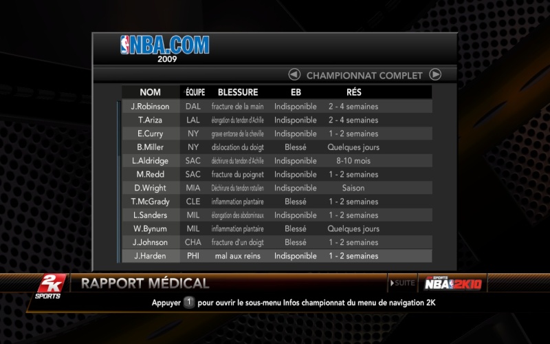 Blessures joueurs Nba2k300