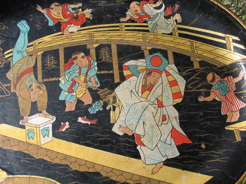 Plateau carton bouilli, décor japonisant Papier11