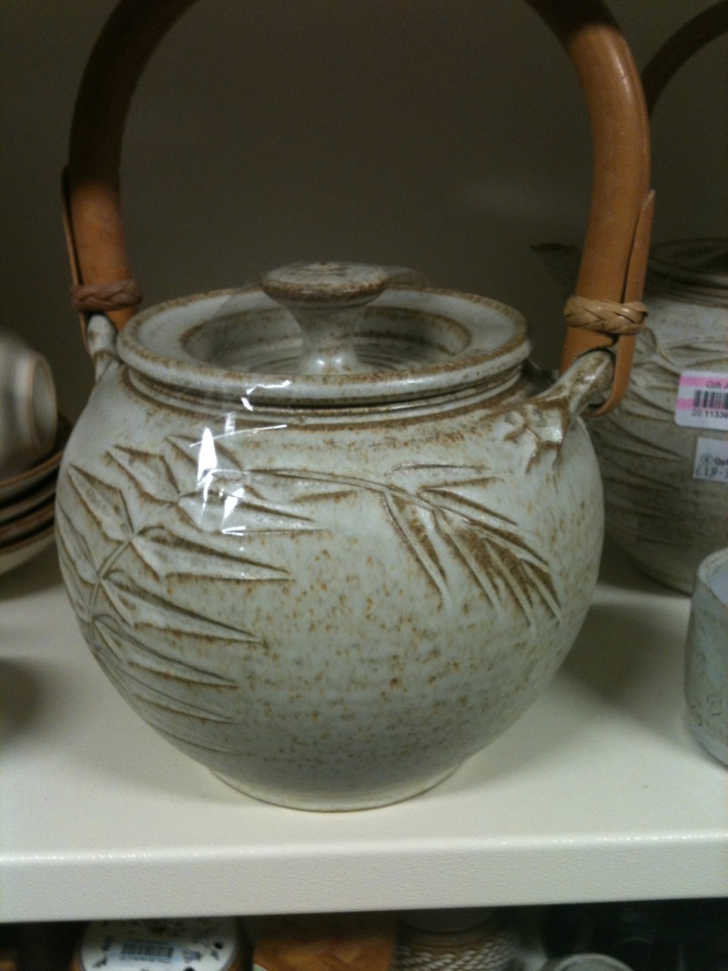 Teapot and lidded jar with wheat sheaf decor & bamboo handle - Tony Foard?  Img_0816