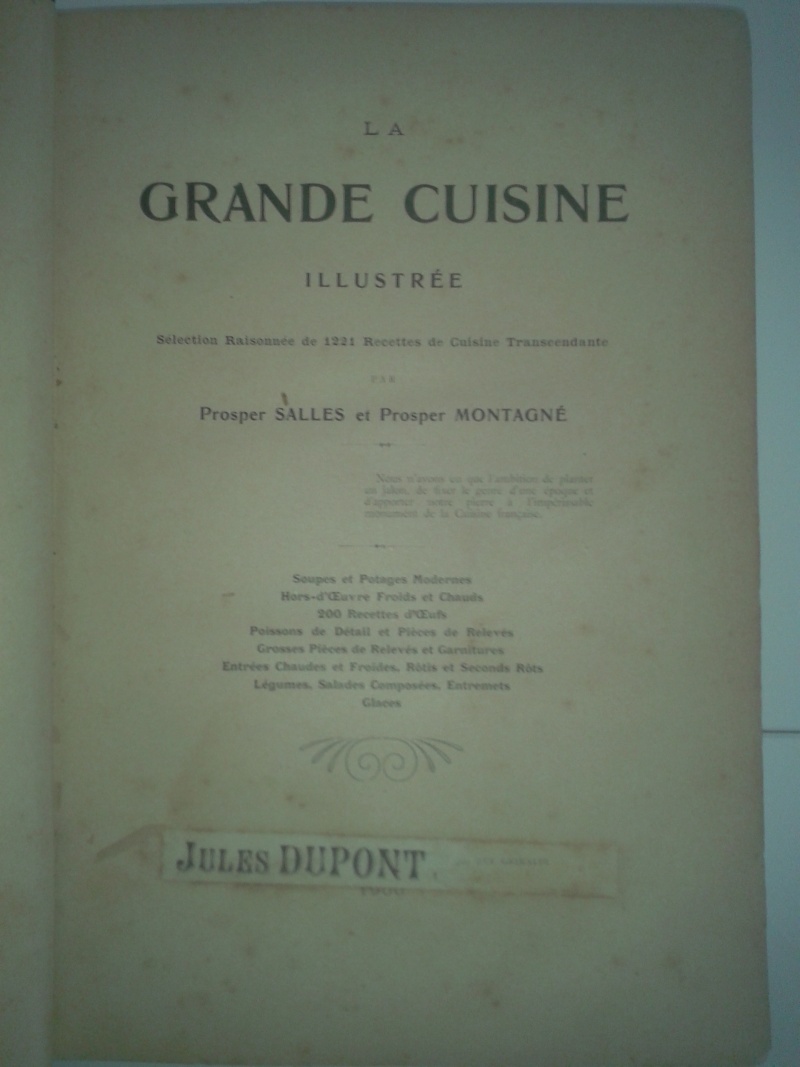 livre "La Grande Cuisine Illustrée" 1900, Prosper Montagné et Prosper Salles. Livre_10