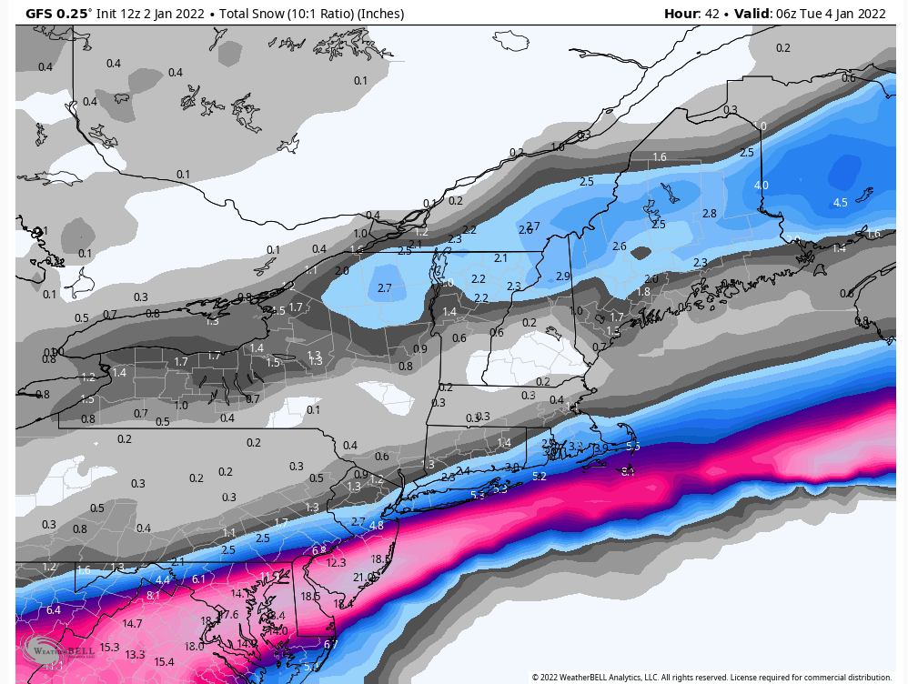 TNwx - January 3rd 2022 potential coastal snowstorm Gfs42