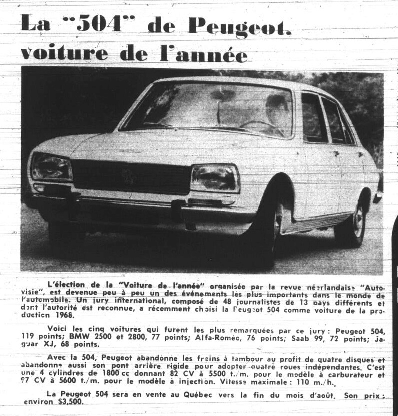 Peugeot 504 , nommé voiture de l'année 1969 en Europe 1969_p10